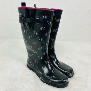 Capelli of New York Black waterproof Rain Boots with Pink Lining and Dog Print 8